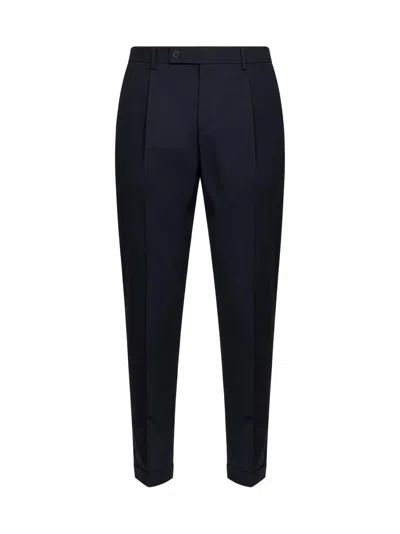 D 4.0 Dark Navy Stretch Cotton Blend Slim Carrot Trousers In Blue