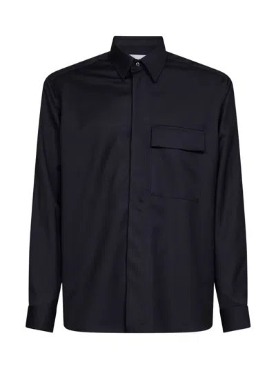 D 4.0 Dark Navy Virgin Wool Overshirt In Blue