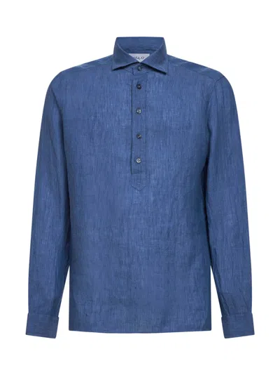 D 4.0 Denim Linen Shirt-style Polo Shirt In Blue