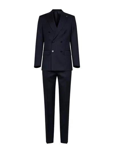 D 4.0 Double-breasted Virgin Wool Pant Suit In Blue
