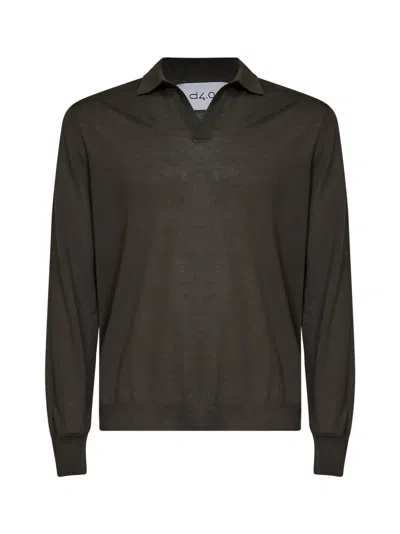 D 4.0 Green Virgin Wool Knit Buttonless Polo Shirt In Multicolor