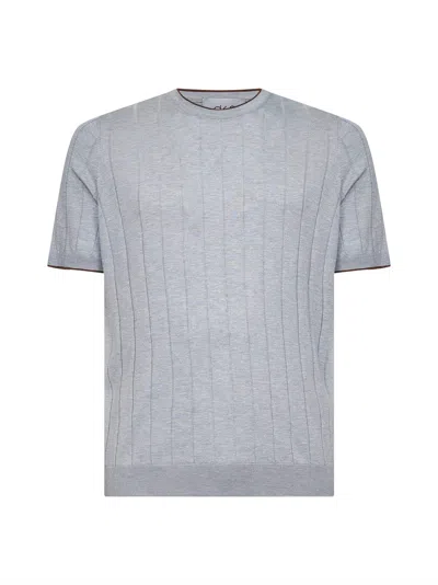 D 4.0 Grey Flat-ribbed Cotton Knit Crewneck Sweater In Gray
