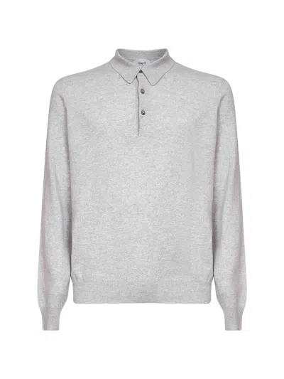 D 4.0 Grey Wool Blend Knit Long-sleeved Polo Shirt