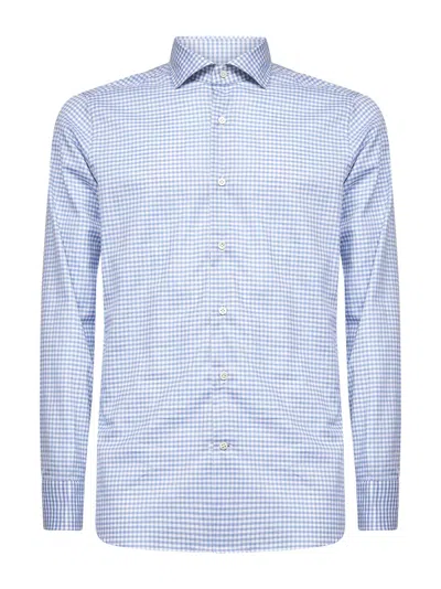 D 4.0 Light Blue Checked Cotton Poplin Shirt In Orange