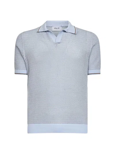D 4.0 Light Blue Cotton Knit Short-sleeved Polo Shirt