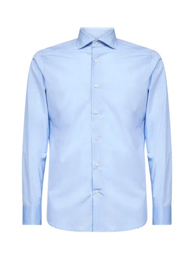 D 4.0 Light Blue Cotton Poplin Shirt In Orange