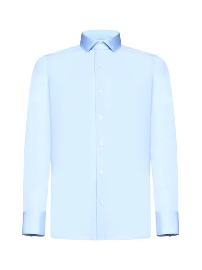 D 4.0 Light Blue Cotton Twill Classic Shirt In Multi