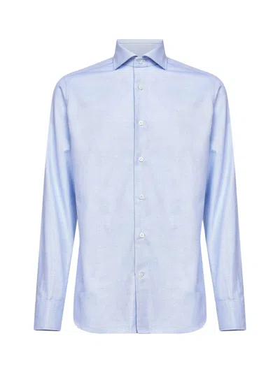 D 4.0 Light Blue Micro Pattern Jacquard Cotton Shirt In Orange