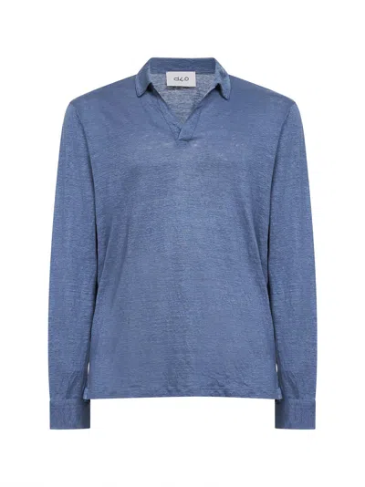 D 4.0 Light Blue Slub Linen Jersey Polo Shirt In Black
