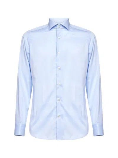 D 4.0 Light Blue Stretch Cotton Poplin Shirt