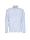 D 4.0 Light Blue Striped Cotton And Linen Polo Shirt-like Shirt In Orange