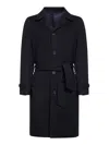 D 4.0 Navy Blue Virgin Wool Belted Coat In Blue