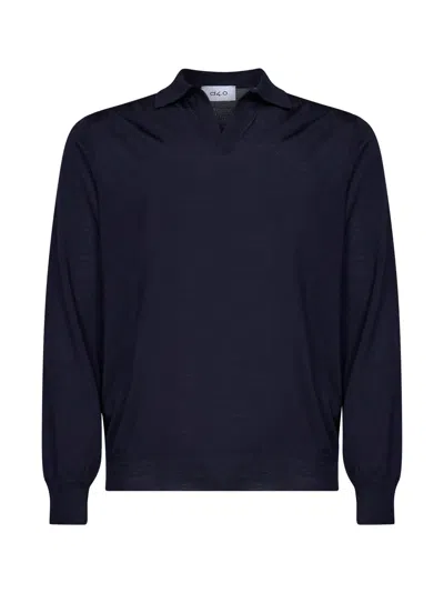 D 4.0 Navy Blue Virgin Wool Knit Buttonless Polo Shirt