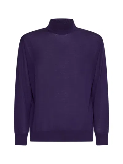 D 4.0 Purple Virgin Wool Mock Neck Sweater