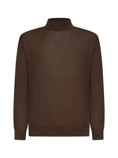 D 4.0 Virgin Wool Mock Neck Sweater In Brown