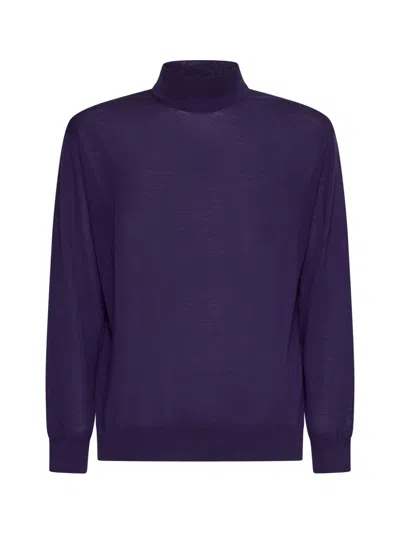 D 4.0 Virgin Wool Mock Neck Sweater In Purple