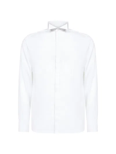 D 4.0 White Cotton Poplin Wing Collar Shirt