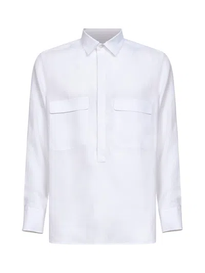 D 4.0 White Linen Polo-like Shirt