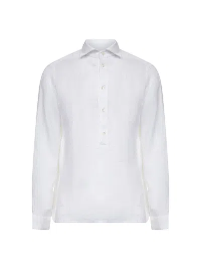 D 4.0 White Linen Polo Shirt-like Shirt In Multicolor