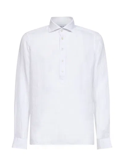 D 4.0 White Linen Shirt-style Polo Shirt