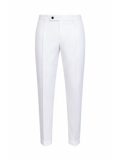 D 4.0 White Stretch Cotton Blend Slim Carrot Trousers