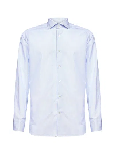 D 4.0 White Striped Cotton Poplin Shirt In Blue