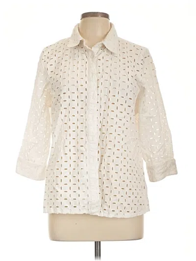 Pre-owned D&co. 3/4 Sleeve Button Down Shirt In Ivory