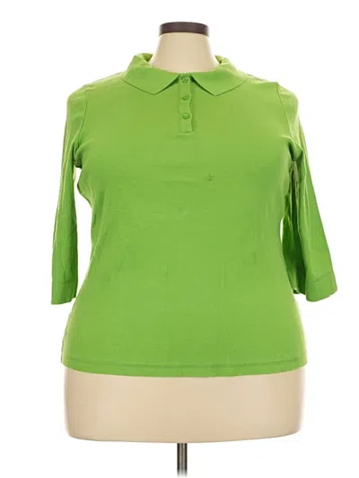 Pre-owned D&co. 3/4 Sleeve Top Green Collared Neckline Tops
