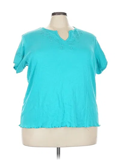 Pre-owned D&co. Short Sleeve Top Teal V Neck Tops In Blue