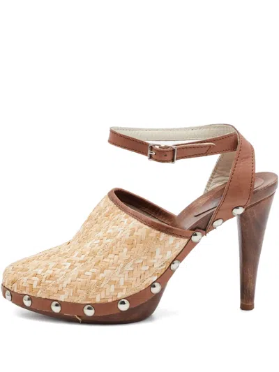 Pre-owned D&g 100mm Leather Heeled Sandals In Neutral