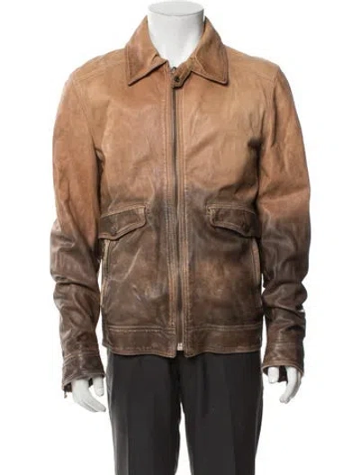 Pre-owned D&g 2000's Lambskin Moto Jacket In Brown