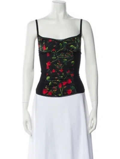 Pre-owned D&g 2010's Floral Print Top In Black