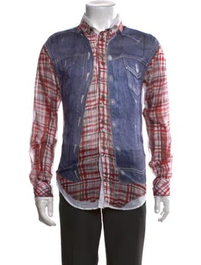 Pre-owned D&g 2010 Plaid Print Denim Shirt In Blue/red