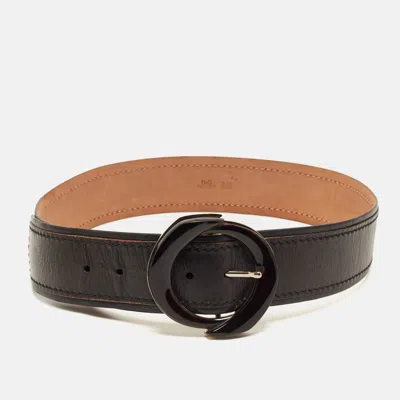 Pre-owned D & G 90cm Round Buckle Wide Dark Brown Leather
