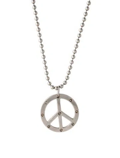 Pre-owned D&g Acrylic Bolted Peace Sign Pendant Necklace, 24" In White