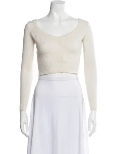 Pre-owned D&g Angora V-neck Sweater In White