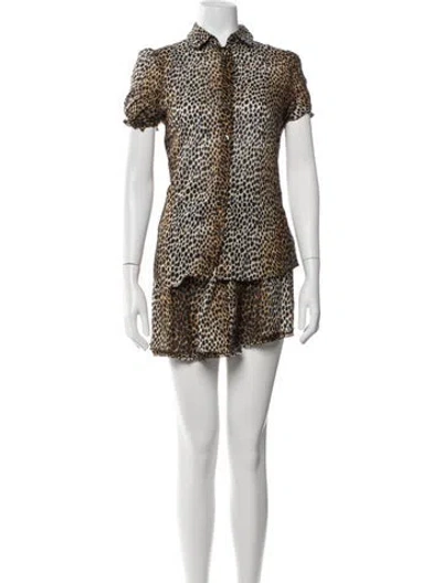 Pre-owned D&g Animal Print Keyhole Accent Skirt Suit In Brown