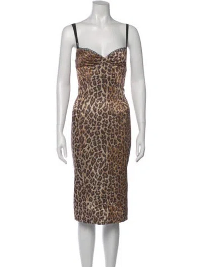 Pre-owned D&g Animal Print Midi Length Dress In Neutral