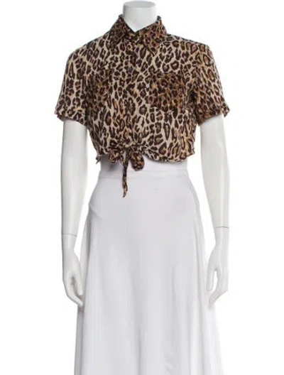 Pre-owned D&g Animal Print Short Sleeve Crop Top In Brown