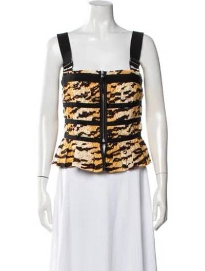 Pre-owned D&g Animal Print Square Neckline Top In Yellow