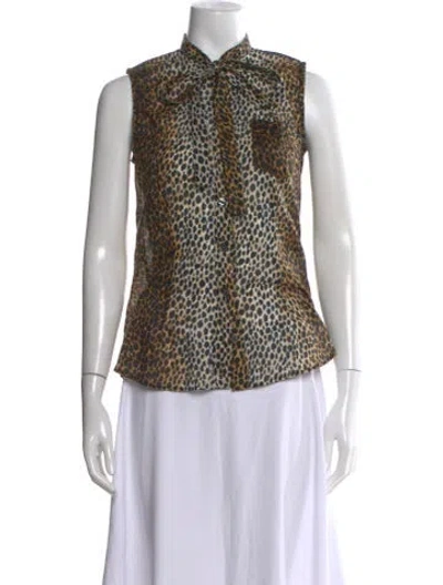 Pre-owned D&g Animal Print Tie Neck Blouse In Neutral