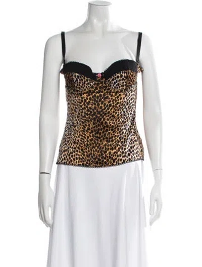 Pre-owned D&g Animal Print V-neck Top In Neutral