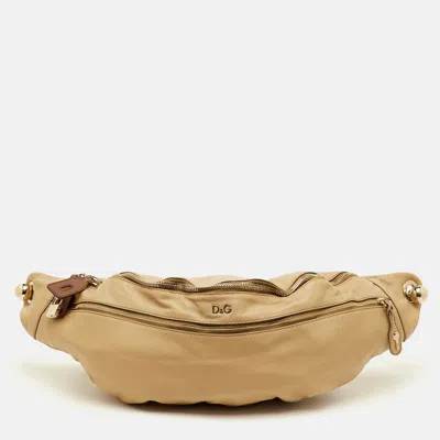 Pre-owned D & G Bag Jeri Beige Leather Two Zipper Crossbody Bag In Sand