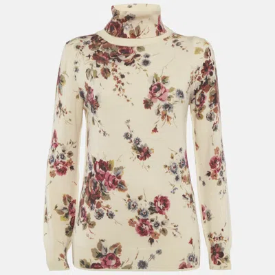 Pre-owned D & G Beige Floral Print Wool Knit Sweater M In Sand