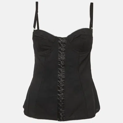 Pre-owned D & G Black Jersey And Lace Corset Top M