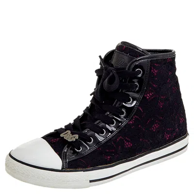 D & G Black Lace And Patent Leather High Top Sneakers Size 38