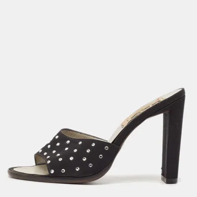 D & G Black Satin Crystal Embellished Slide Sandals Size 37 In Animal Print