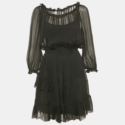 Pre-owned D & G Black Silk Tiered Mini Dress S