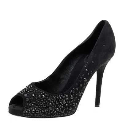 D & G Black Suede Crystal Embellished Peep Toe Pumps Size 40