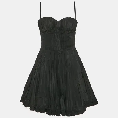 Pre-owned D & G Black Taffeta Plisse Flared Mini Dress M